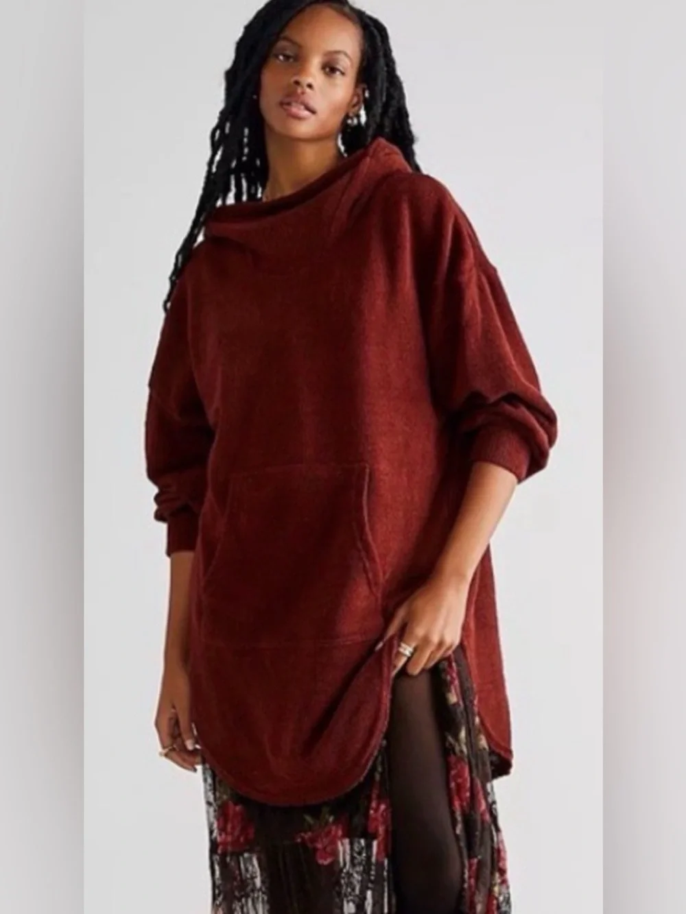 Cozy Oversized Hoodie Tunic Sweater - Rust